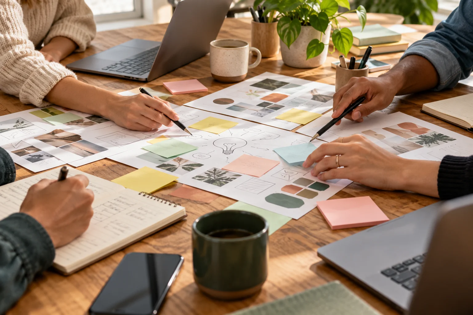 Esboços e diagramas de percursos sobre a mesa Esboços e diagramas de percursos sobre a mesa